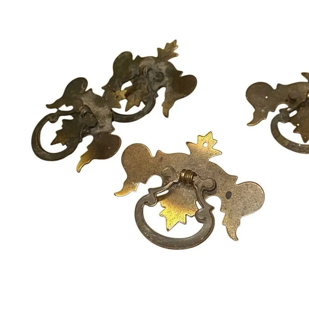 Vintage drawer pulls metal scroll work latch knocker Set of 4
